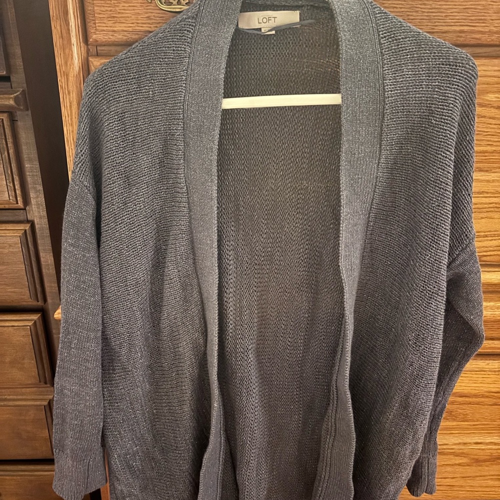 LOFT  Grey Sparkling Open Front Sweater Sz XS